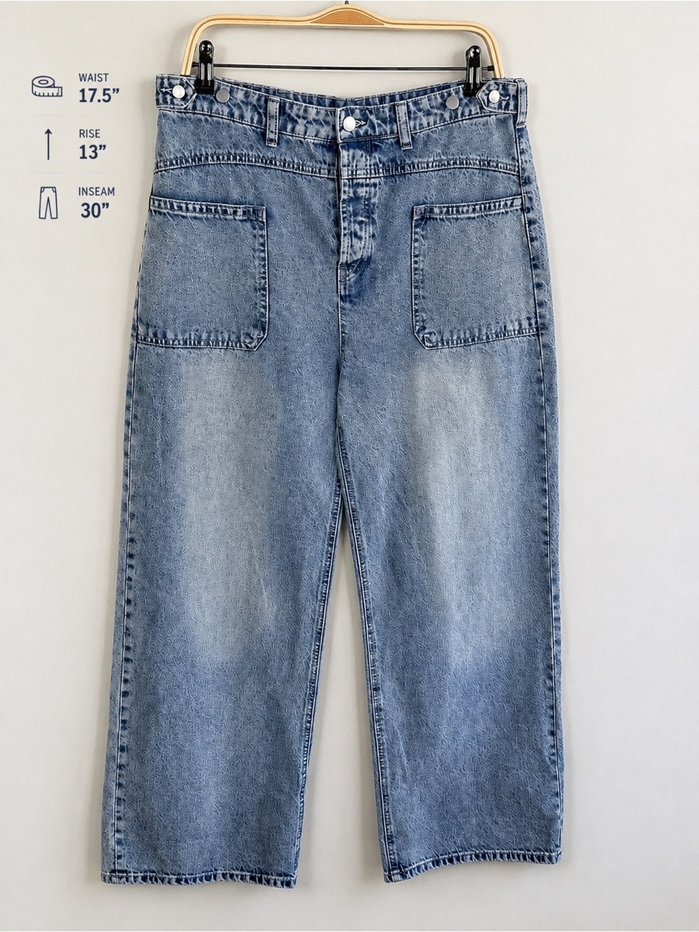 Altar’d State Wide Leg Jeans Size 30 Light Wash 100% Cotton Button Fly 35” Waist